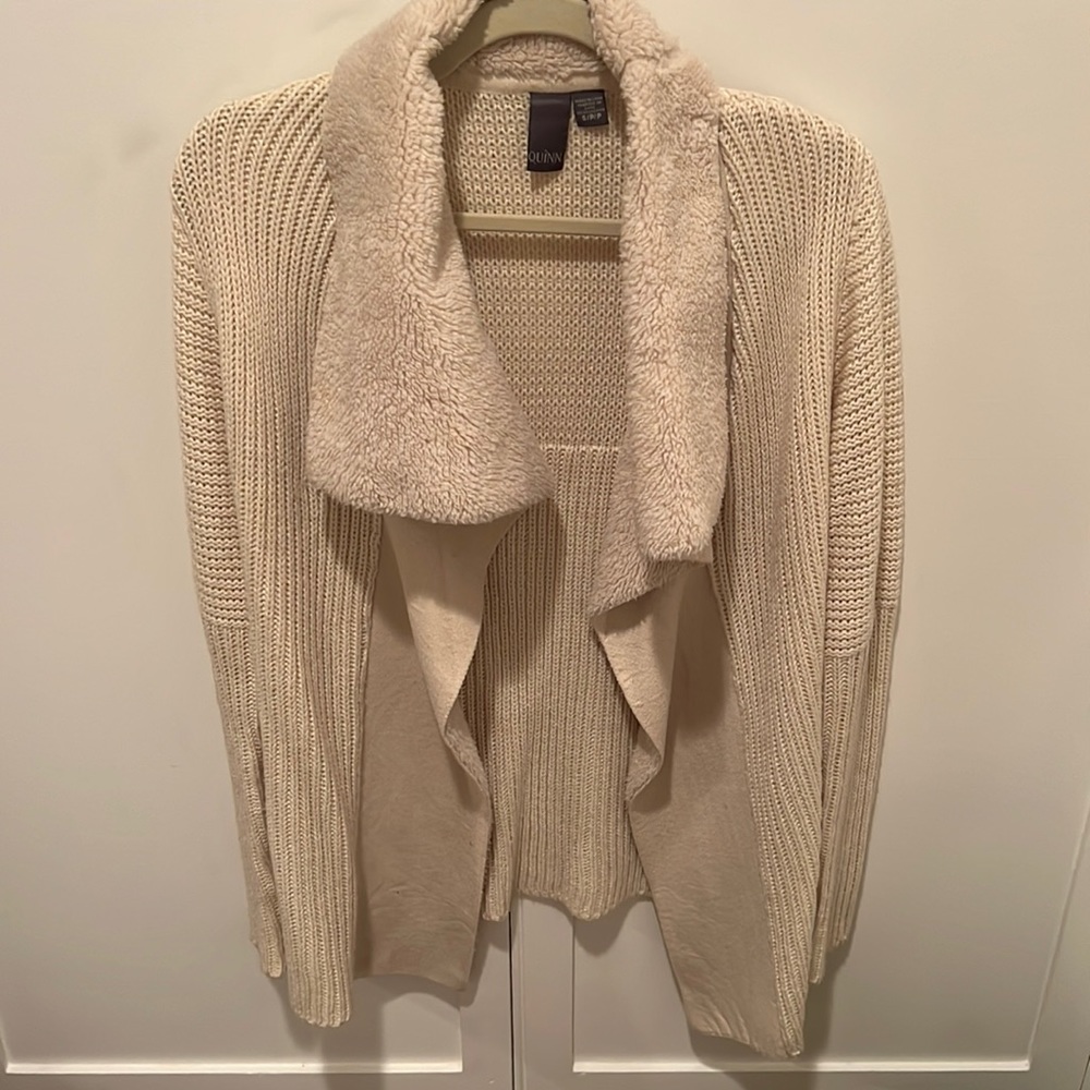 Cream Shawl Sweater with Soft Collar - Size S
